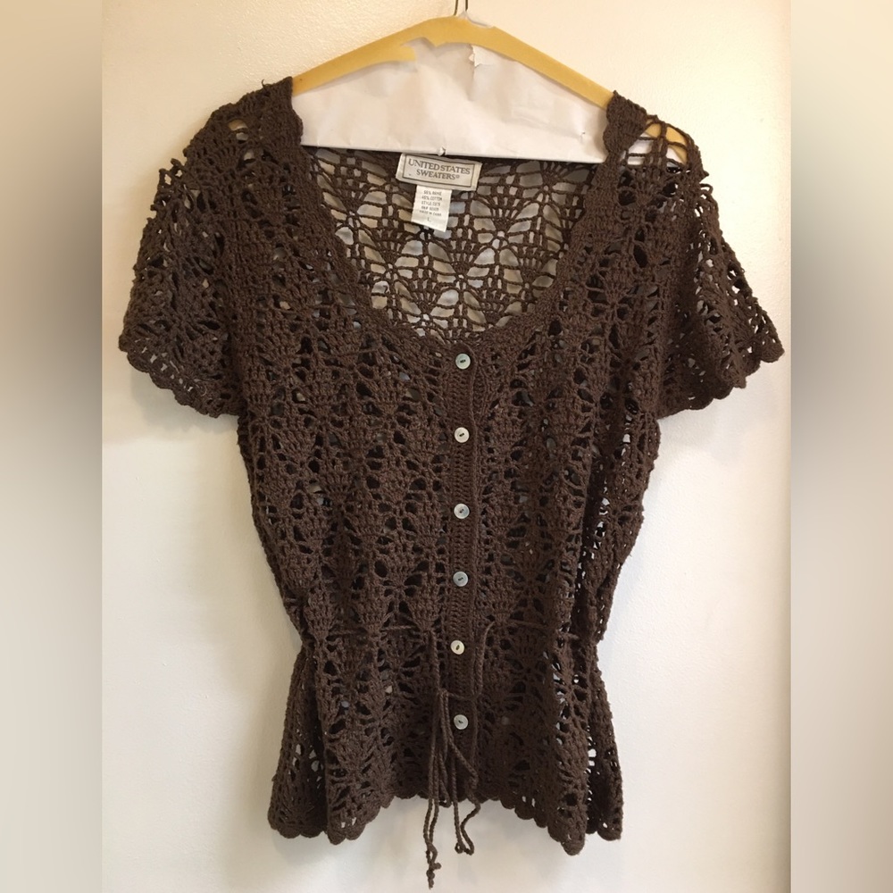 NWOT United States Crocheted Blouse (L) Brown